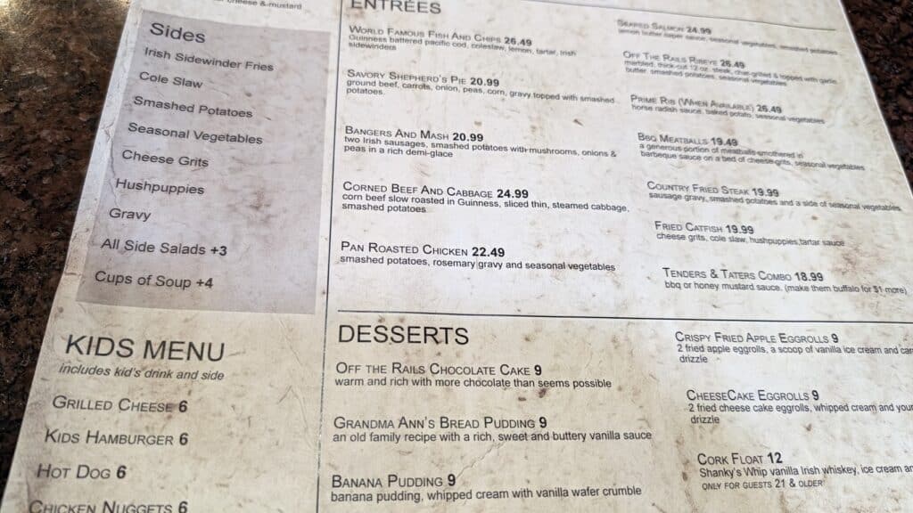 off the rails menu 2